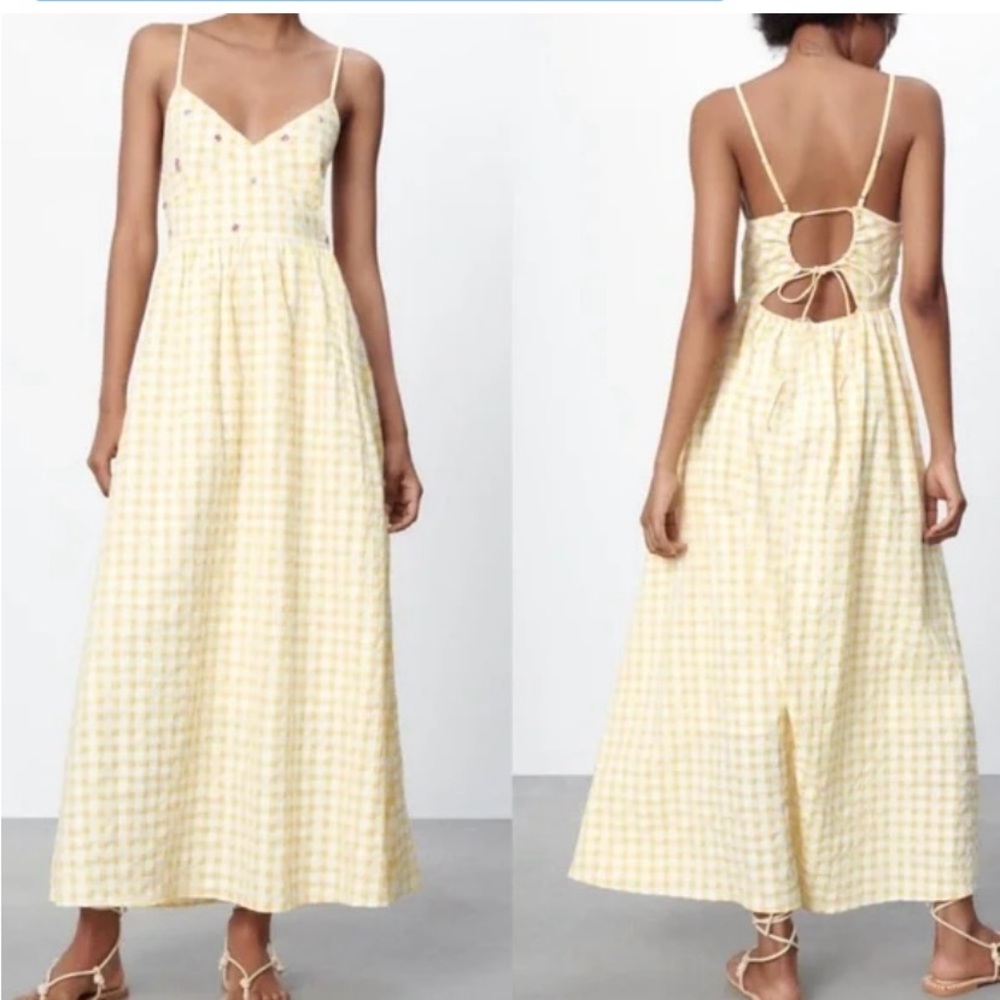 Zara Yellow Gingham Maxi Dress